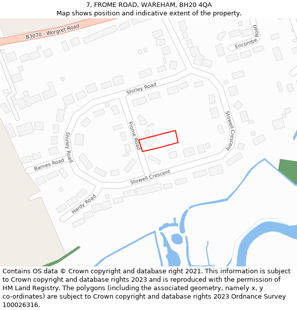 7, FROME ROAD, WAREHAM, BH20 4QA: Location map and indicative extent of plot