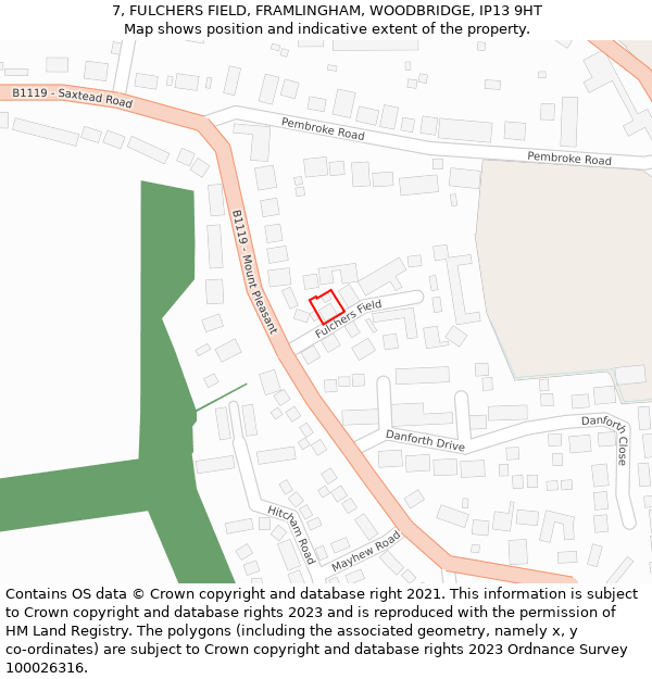 7, FULCHERS FIELD, FRAMLINGHAM, WOODBRIDGE, IP13 9HT: Location map and indicative extent of plot