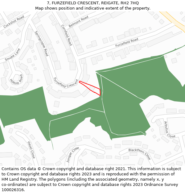 7, FURZEFIELD CRESCENT, REIGATE, RH2 7HQ: Location map and indicative extent of plot
