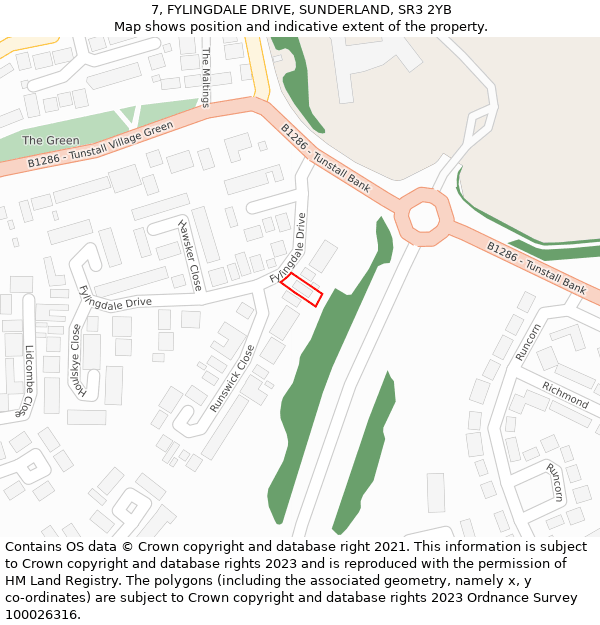 7, FYLINGDALE DRIVE, SUNDERLAND, SR3 2YB: Location map and indicative extent of plot