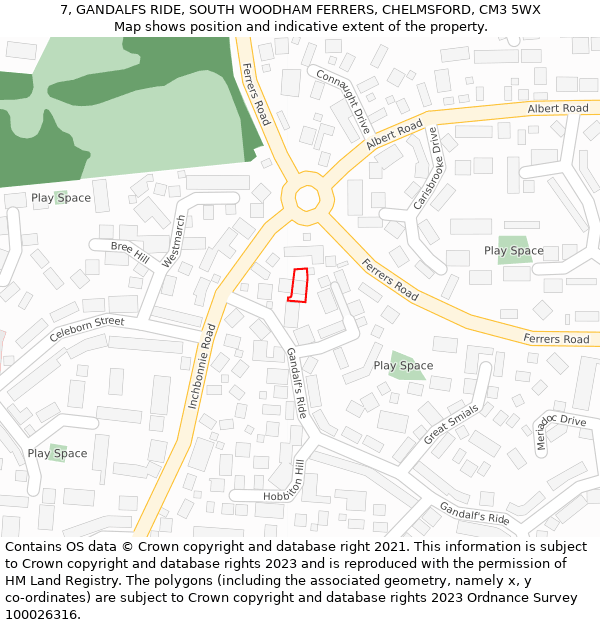 7, GANDALFS RIDE, SOUTH WOODHAM FERRERS, CHELMSFORD, CM3 5WX: Location map and indicative extent of plot