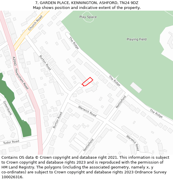 7, GARDEN PLACE, KENNINGTON, ASHFORD, TN24 9DZ: Location map and indicative extent of plot