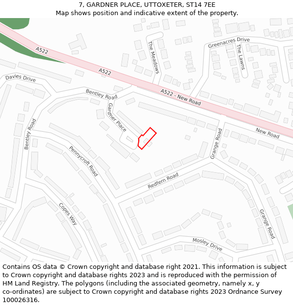 7, GARDNER PLACE, UTTOXETER, ST14 7EE: Location map and indicative extent of plot