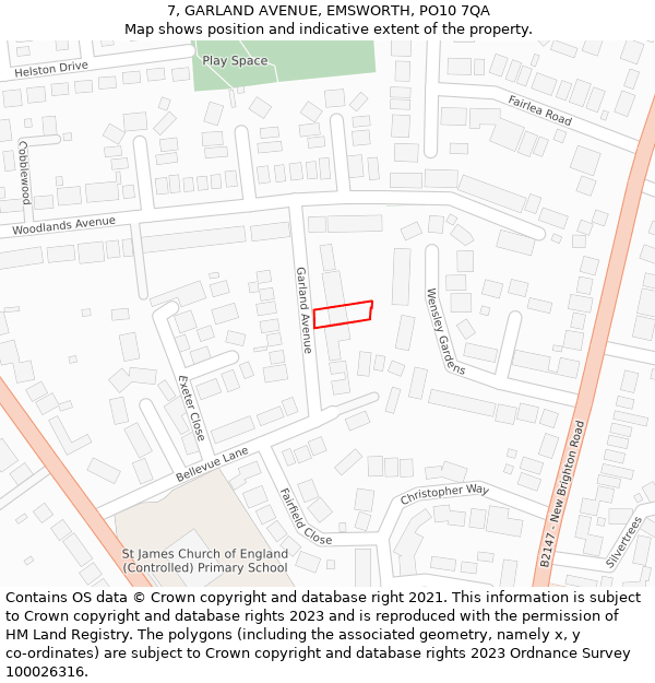 7, GARLAND AVENUE, EMSWORTH, PO10 7QA: Location map and indicative extent of plot