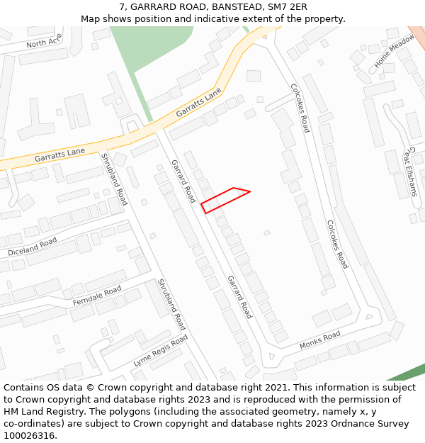 7, GARRARD ROAD, BANSTEAD, SM7 2ER: Location map and indicative extent of plot