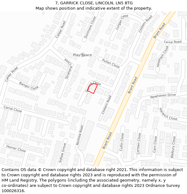 7, GARRICK CLOSE, LINCOLN, LN5 8TG: Location map and indicative extent of plot