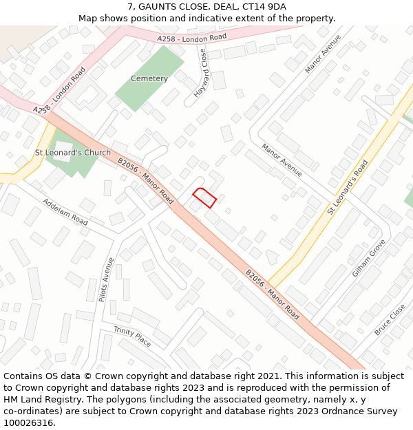 7, GAUNTS CLOSE, DEAL, CT14 9DA: Location map and indicative extent of plot