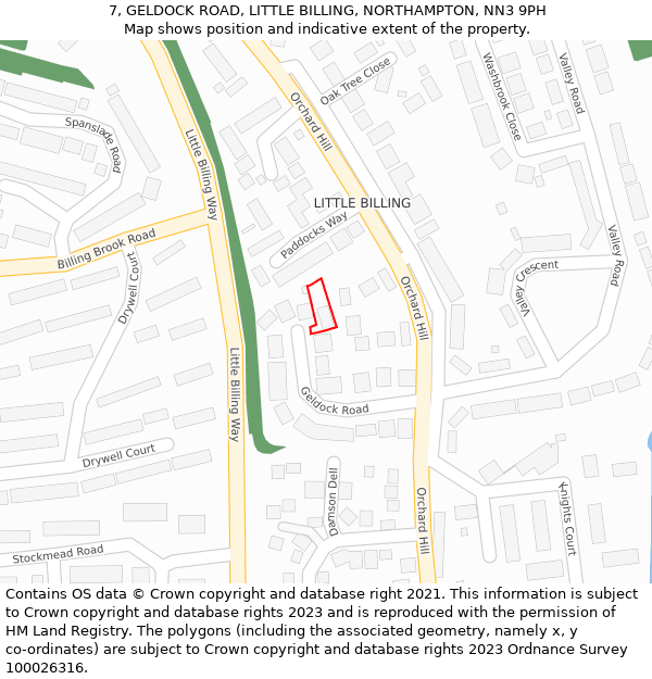 7, GELDOCK ROAD, LITTLE BILLING, NORTHAMPTON, NN3 9PH: Location map and indicative extent of plot