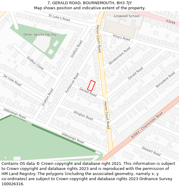 7, GERALD ROAD, BOURNEMOUTH, BH3 7JY: Location map and indicative extent of plot