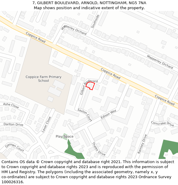 7, GILBERT BOULEVARD, ARNOLD, NOTTINGHAM, NG5 7NA: Location map and indicative extent of plot