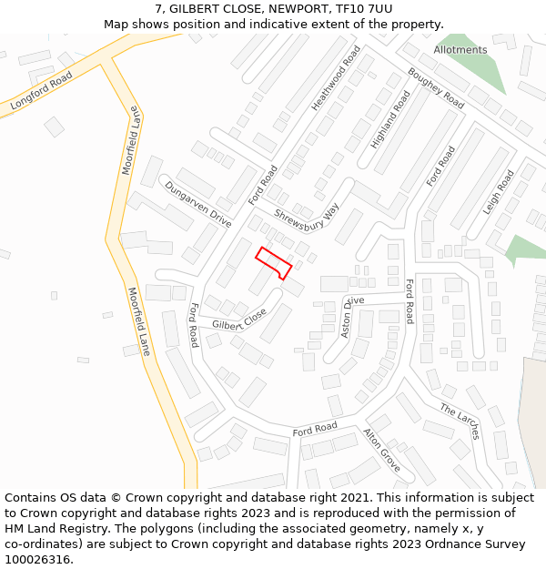 7, GILBERT CLOSE, NEWPORT, TF10 7UU: Location map and indicative extent of plot