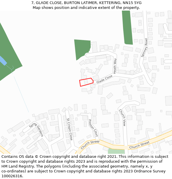 7, GLADE CLOSE, BURTON LATIMER, KETTERING, NN15 5YG: Location map and indicative extent of plot