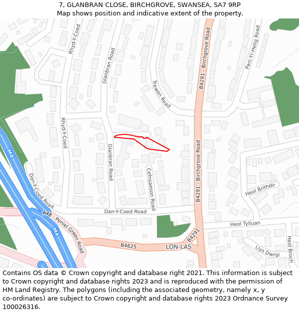 7, GLANBRAN CLOSE, BIRCHGROVE, SWANSEA, SA7 9RP: Location map and indicative extent of plot