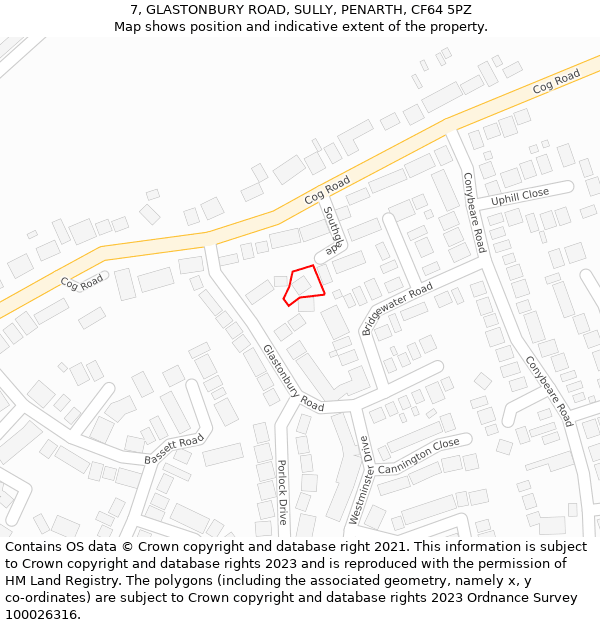 7, GLASTONBURY ROAD, SULLY, PENARTH, CF64 5PZ: Location map and indicative extent of plot