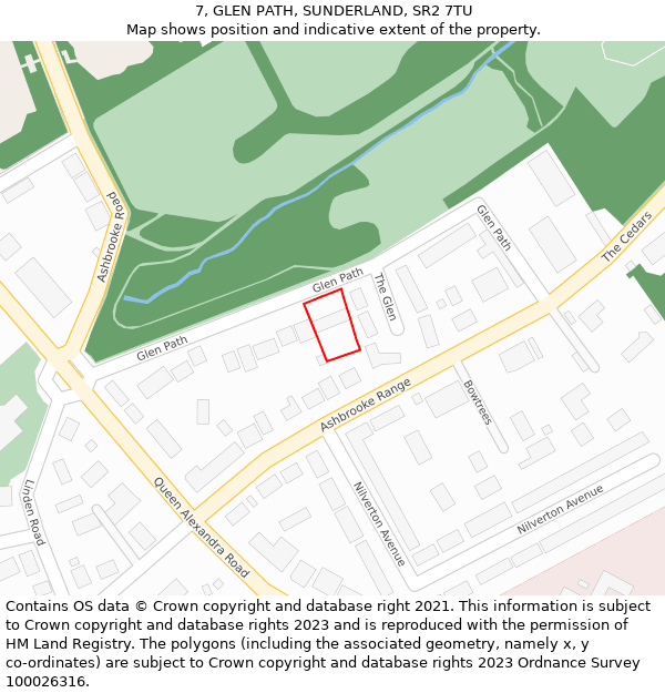 7, GLEN PATH, SUNDERLAND, SR2 7TU: Location map and indicative extent of plot