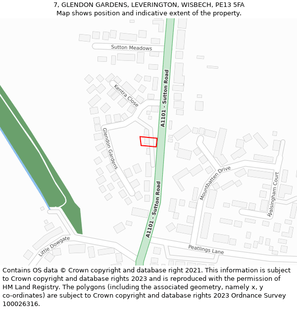 7, GLENDON GARDENS, LEVERINGTON, WISBECH, PE13 5FA: Location map and indicative extent of plot