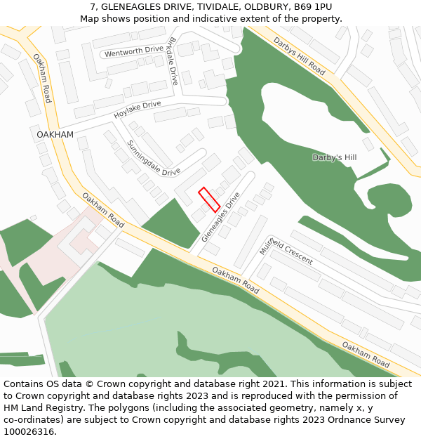 7, GLENEAGLES DRIVE, TIVIDALE, OLDBURY, B69 1PU: Location map and indicative extent of plot