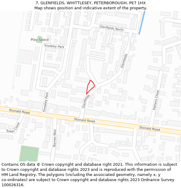 7, GLENFIELDS, WHITTLESEY, PETERBOROUGH, PE7 1HX: Location map and indicative extent of plot