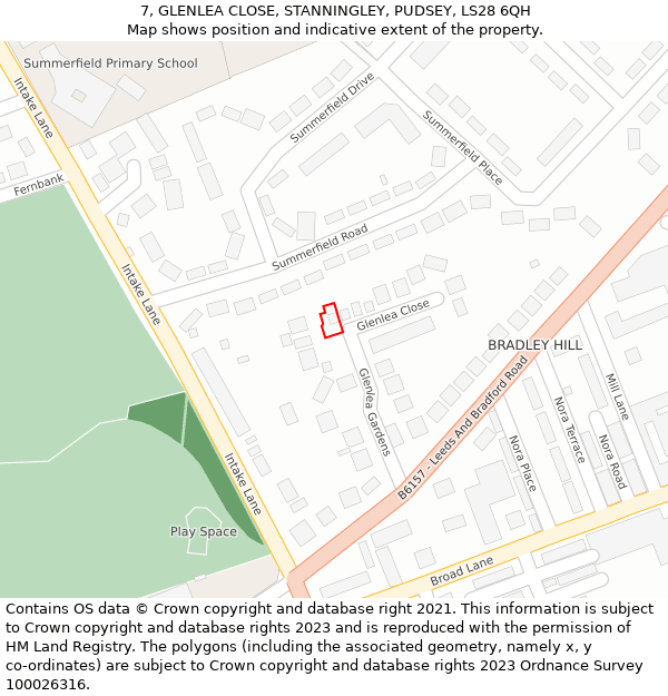 7, GLENLEA CLOSE, STANNINGLEY, PUDSEY, LS28 6QH: Location map and indicative extent of plot