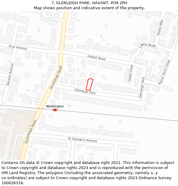 7, GLENLEIGH PARK, HAVANT, PO9 2PH: Location map and indicative extent of plot