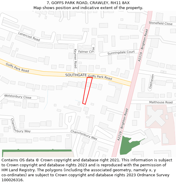 7, GOFFS PARK ROAD, CRAWLEY, RH11 8AX: Location map and indicative extent of plot