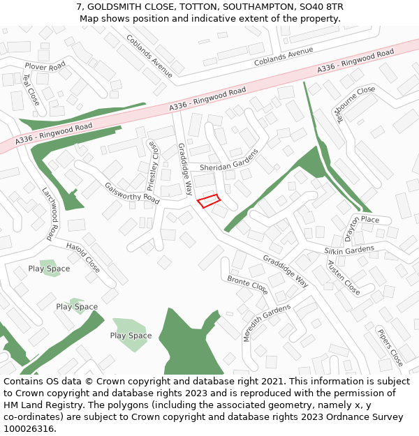 7, GOLDSMITH CLOSE, TOTTON, SOUTHAMPTON, SO40 8TR: Location map and indicative extent of plot