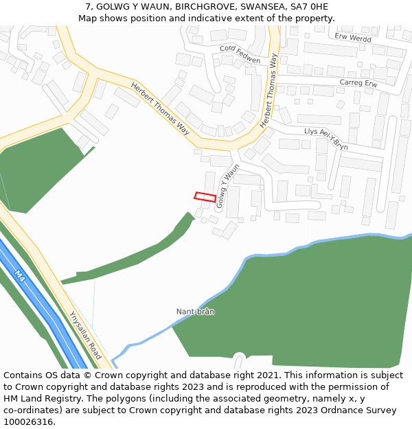 7, GOLWG Y WAUN, BIRCHGROVE, SWANSEA, SA7 0HE: Location map and indicative extent of plot