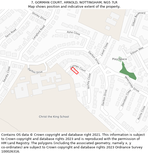 7, GORMAN COURT, ARNOLD, NOTTINGHAM, NG5 7LR: Location map and indicative extent of plot