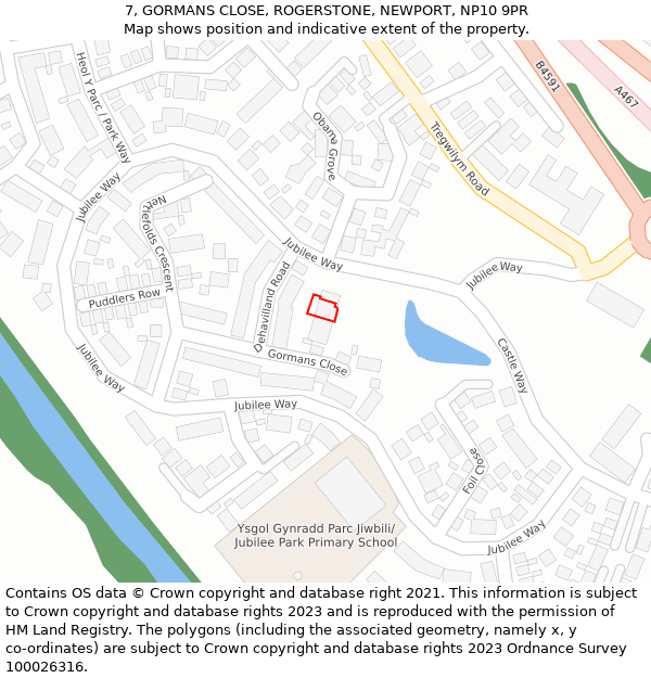 7, GORMANS CLOSE, ROGERSTONE, NEWPORT, NP10 9PR: Location map and indicative extent of plot