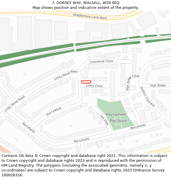 7, GORSEY WAY, WALSALL, WS9 0EQ: Location map and indicative extent of plot