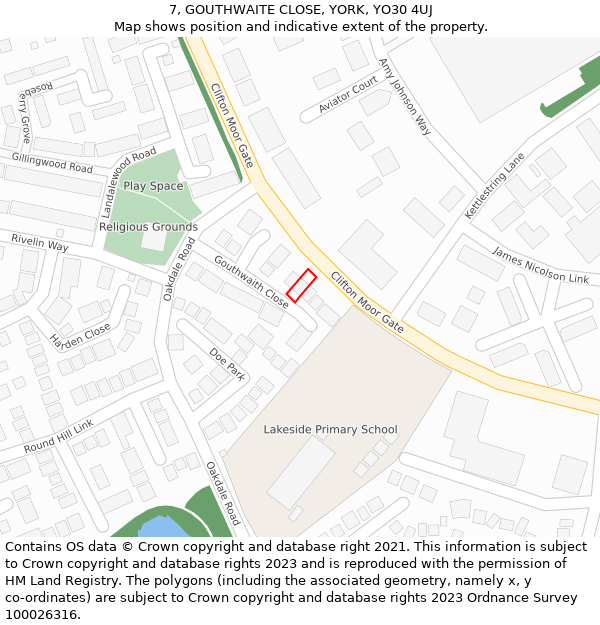 7, GOUTHWAITE CLOSE, YORK, YO30 4UJ: Location map and indicative extent of plot