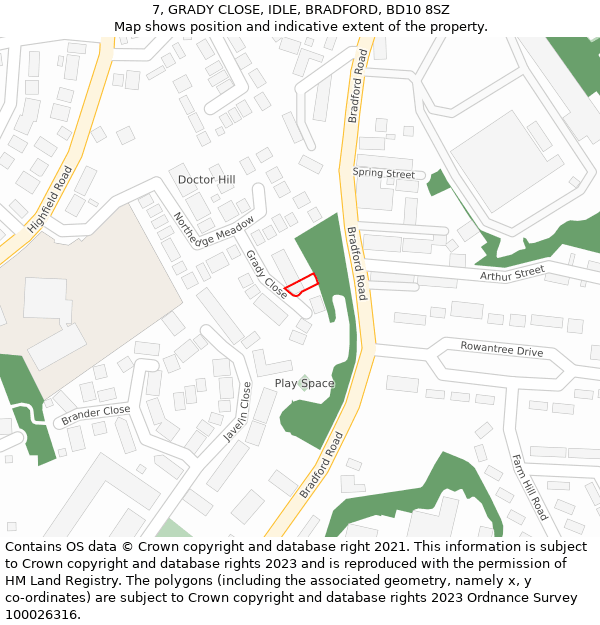 7, GRADY CLOSE, IDLE, BRADFORD, BD10 8SZ: Location map and indicative extent of plot