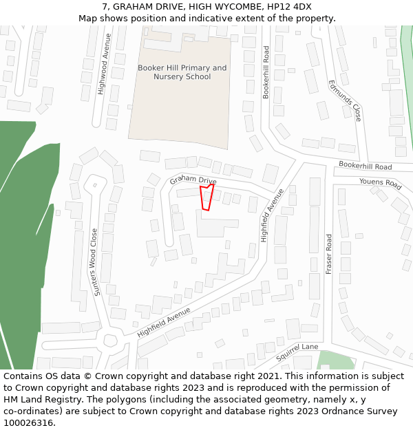 7, GRAHAM DRIVE, HIGH WYCOMBE, HP12 4DX: Location map and indicative extent of plot