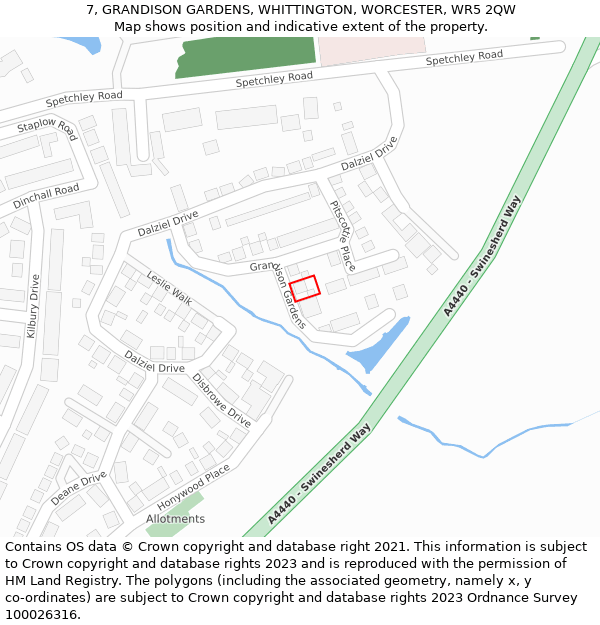 7, GRANDISON GARDENS, WHITTINGTON, WORCESTER, WR5 2QW: Location map and indicative extent of plot