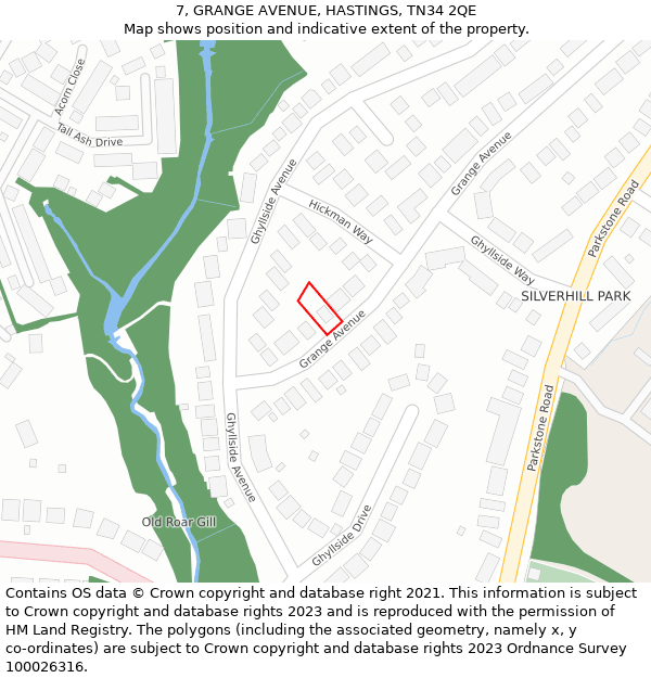 7, GRANGE AVENUE, HASTINGS, TN34 2QE: Location map and indicative extent of plot