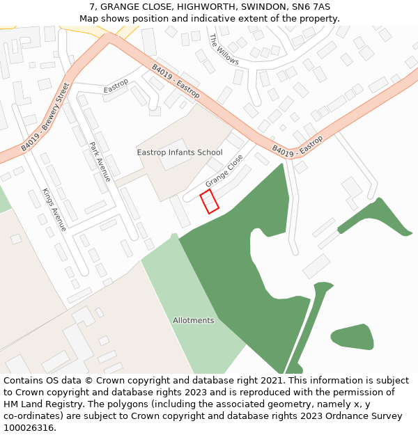 7, GRANGE CLOSE, HIGHWORTH, SWINDON, SN6 7AS: Location map and indicative extent of plot