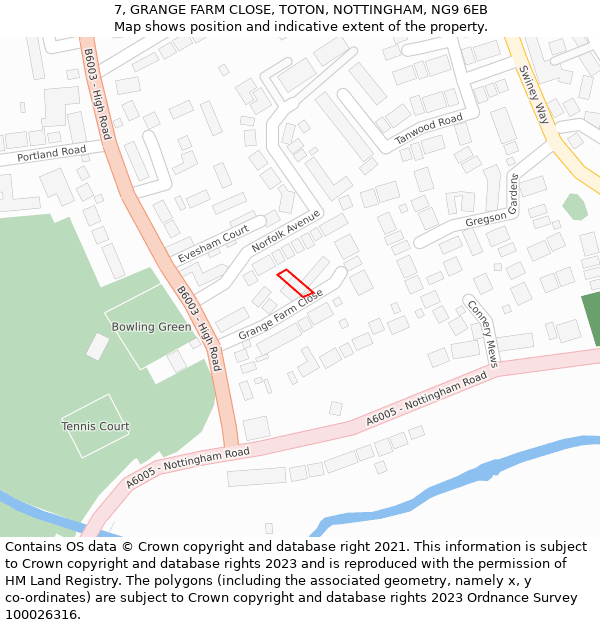 7, GRANGE FARM CLOSE, TOTON, NOTTINGHAM, NG9 6EB: Location map and indicative extent of plot