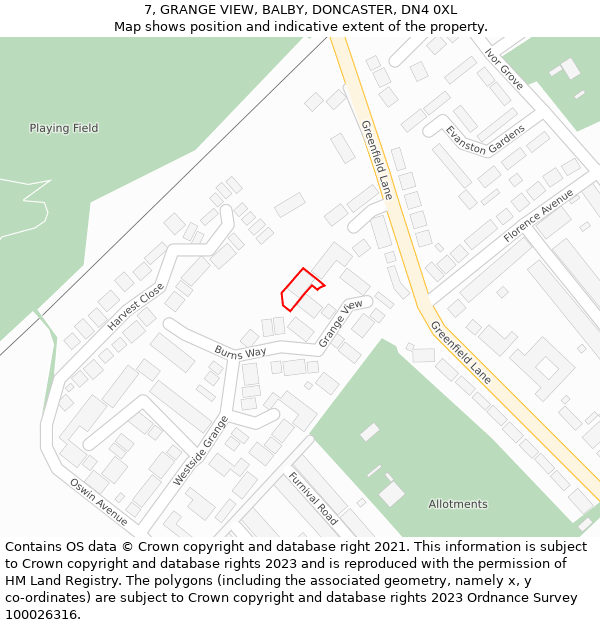 7, GRANGE VIEW, BALBY, DONCASTER, DN4 0XL: Location map and indicative extent of plot