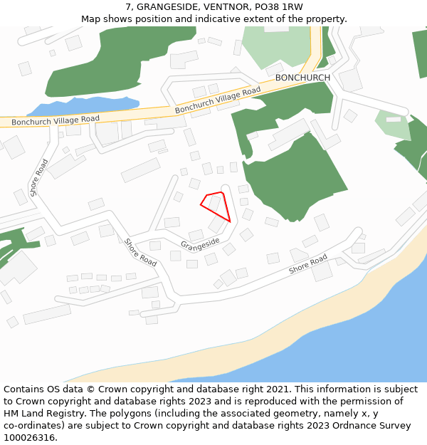 7, GRANGESIDE, VENTNOR, PO38 1RW: Location map and indicative extent of plot