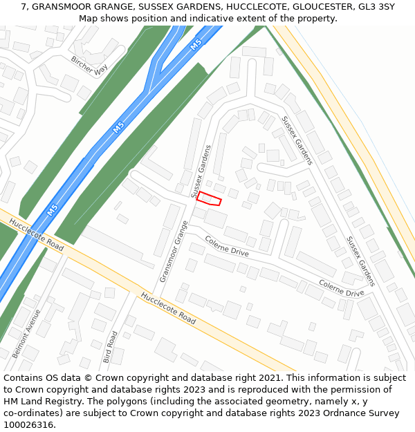 7, GRANSMOOR GRANGE, SUSSEX GARDENS, HUCCLECOTE, GLOUCESTER, GL3 3SY: Location map and indicative extent of plot