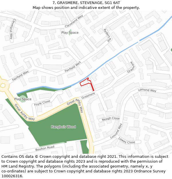 7, GRASMERE, STEVENAGE, SG1 6AT: Location map and indicative extent of plot