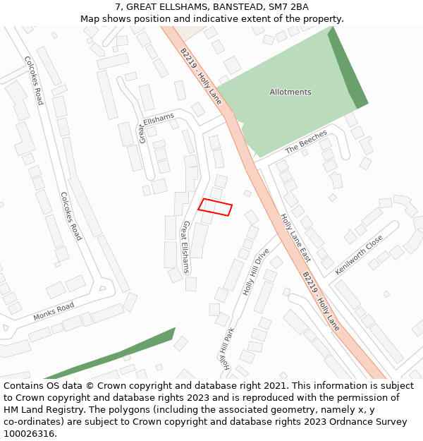 7, GREAT ELLSHAMS, BANSTEAD, SM7 2BA: Location map and indicative extent of plot