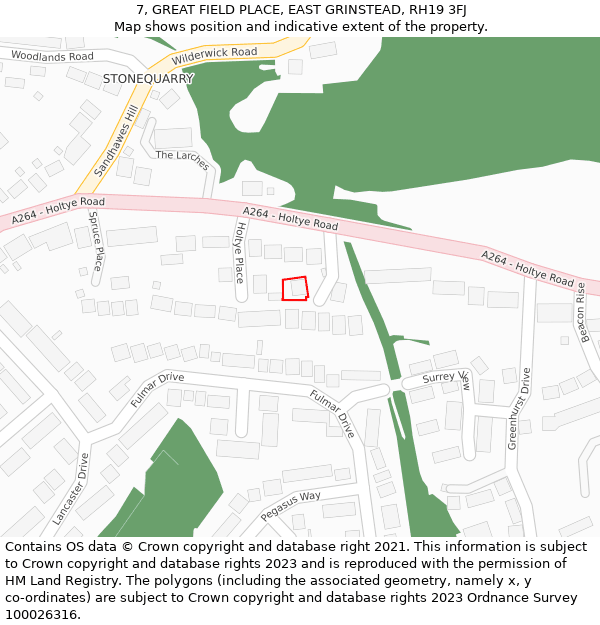 7, GREAT FIELD PLACE, EAST GRINSTEAD, RH19 3FJ: Location map and indicative extent of plot