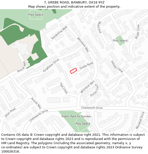 7, GREBE ROAD, BANBURY, OX16 9YZ: Location map and indicative extent of plot
