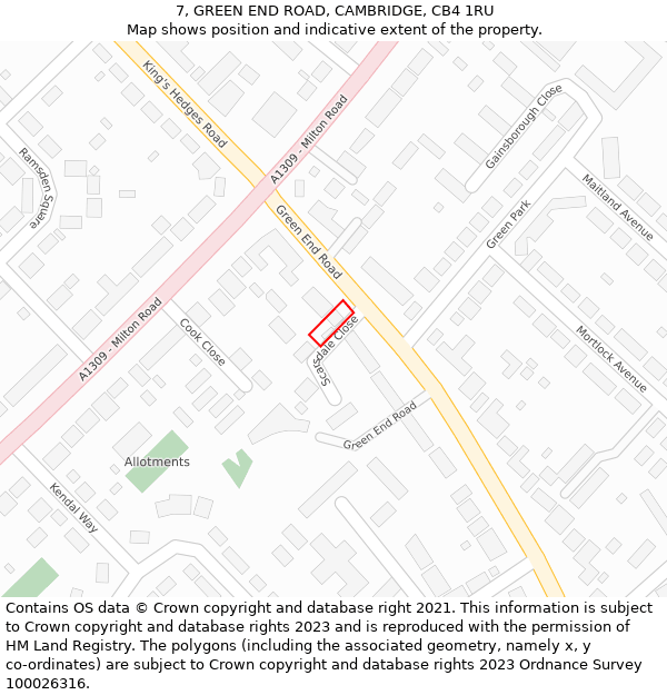 7, GREEN END ROAD, CAMBRIDGE, CB4 1RU: Location map and indicative extent of plot