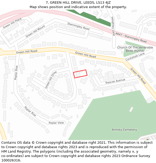 7, GREEN HILL DRIVE, LEEDS, LS13 4JZ: Location map and indicative extent of plot