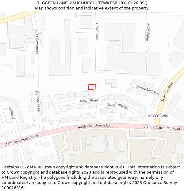 7, GREEN LANE, ASHCHURCH, TEWKESBURY, GL20 8SQ: Location map and indicative extent of plot