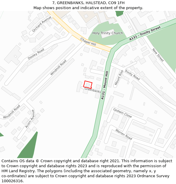 7, GREENBANKS, HALSTEAD, CO9 1FH: Location map and indicative extent of plot