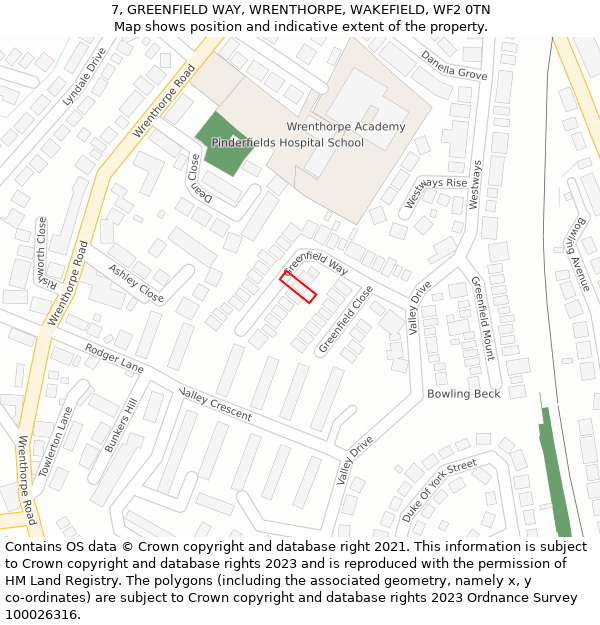 7, GREENFIELD WAY, WRENTHORPE, WAKEFIELD, WF2 0TN: Location map and indicative extent of plot