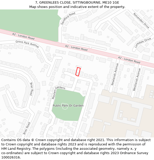 7, GREENLEES CLOSE, SITTINGBOURNE, ME10 1GE: Location map and indicative extent of plot